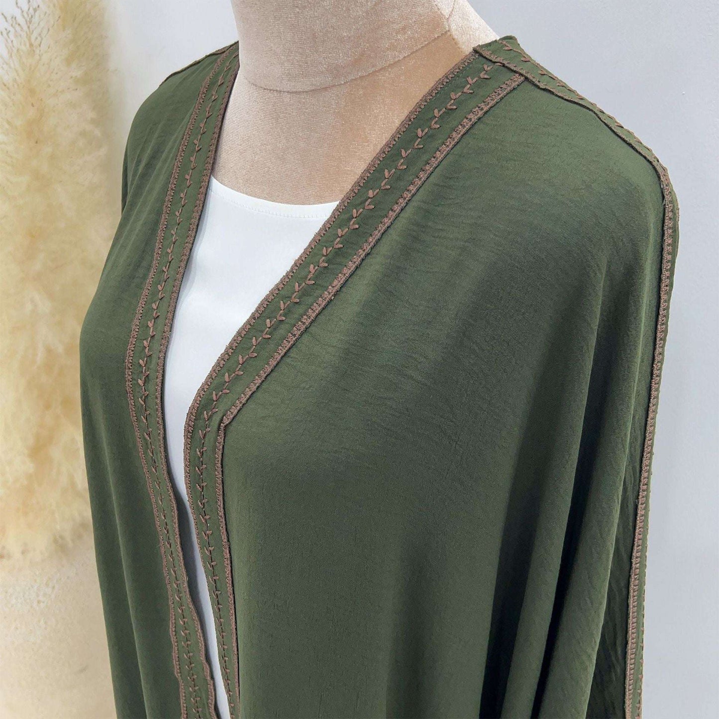 Kaftan Sleeve Embroidered Open Abaya (EG109) - Elara Global