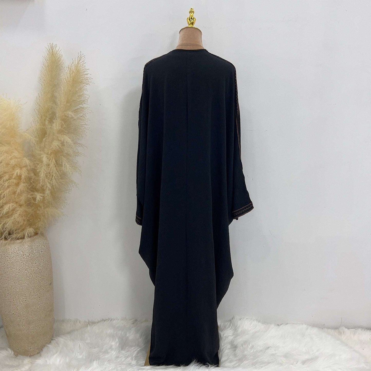 Kaftan Sleeve Embroidered Open Abaya (EG109) - Elara Global
