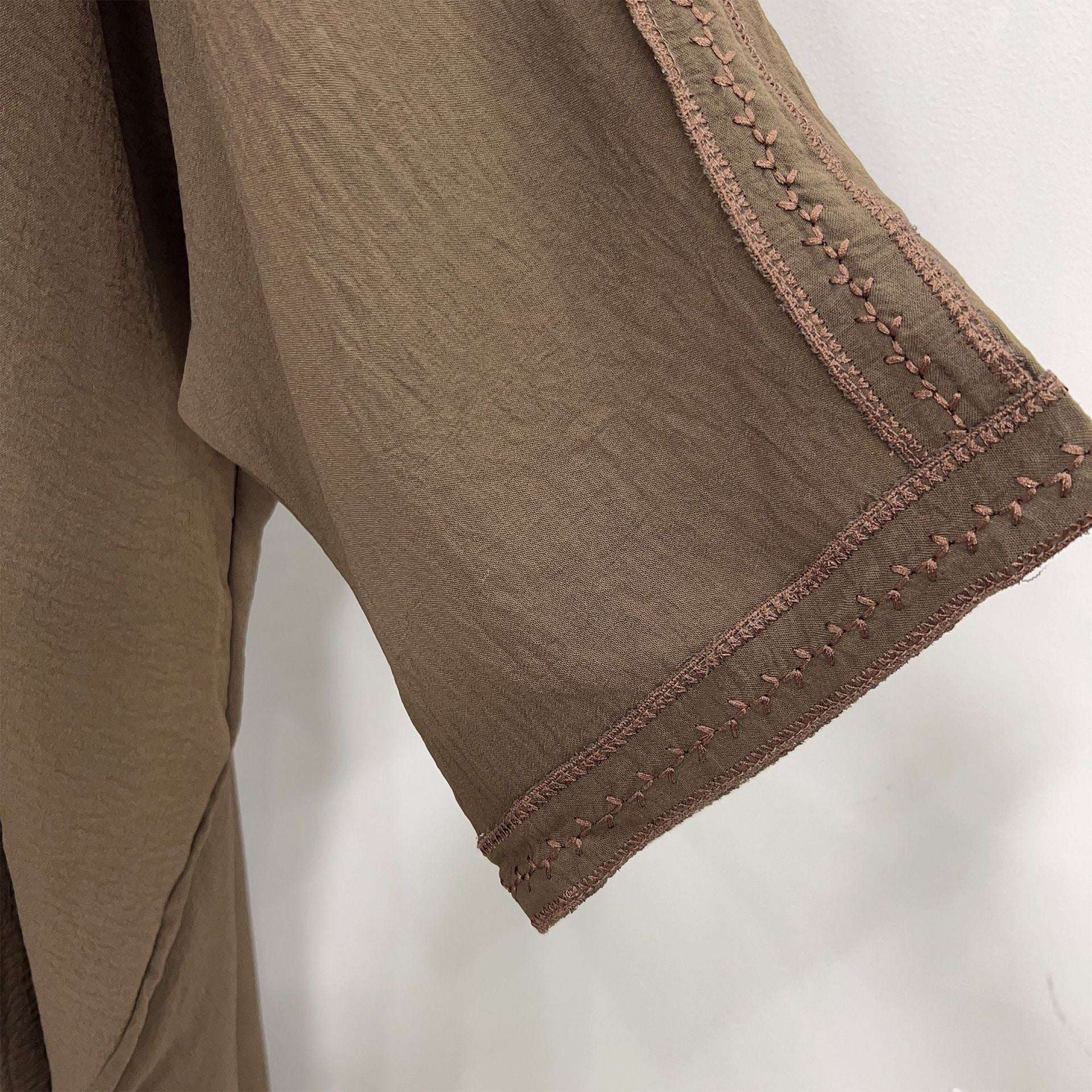 Kaftan Sleeve Embroidered Open Abaya (EG109) - Elara Global