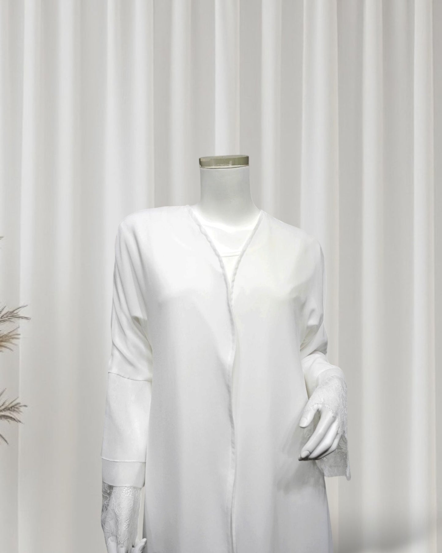 Leilah Lace Abaya Set - White (EG142) - Ikah