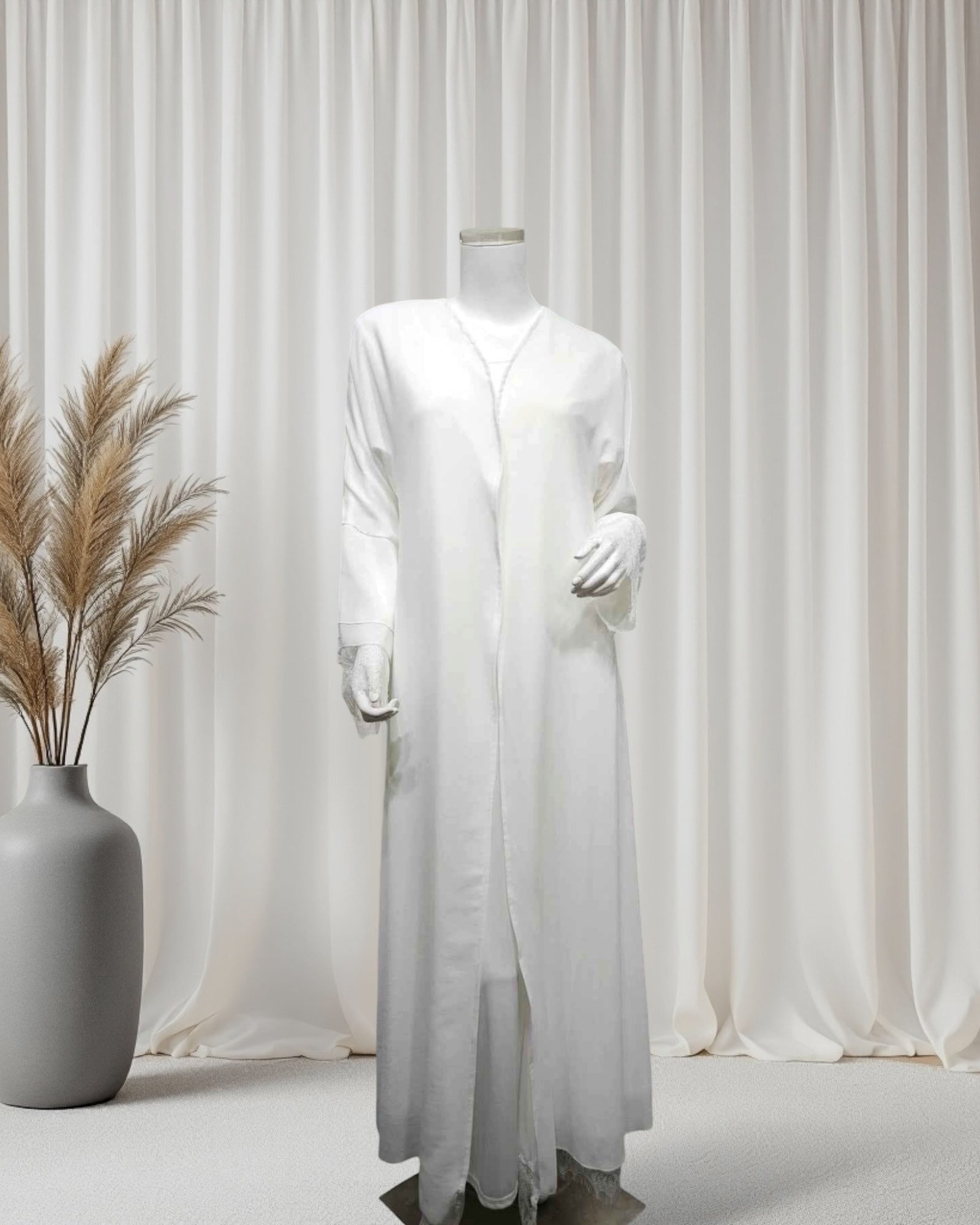 Leilah Lace Abaya Set - White (EG142) - Ikah