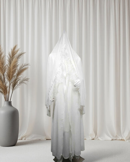 Leilah Lace Abaya Set - White (EG142) - Ikah