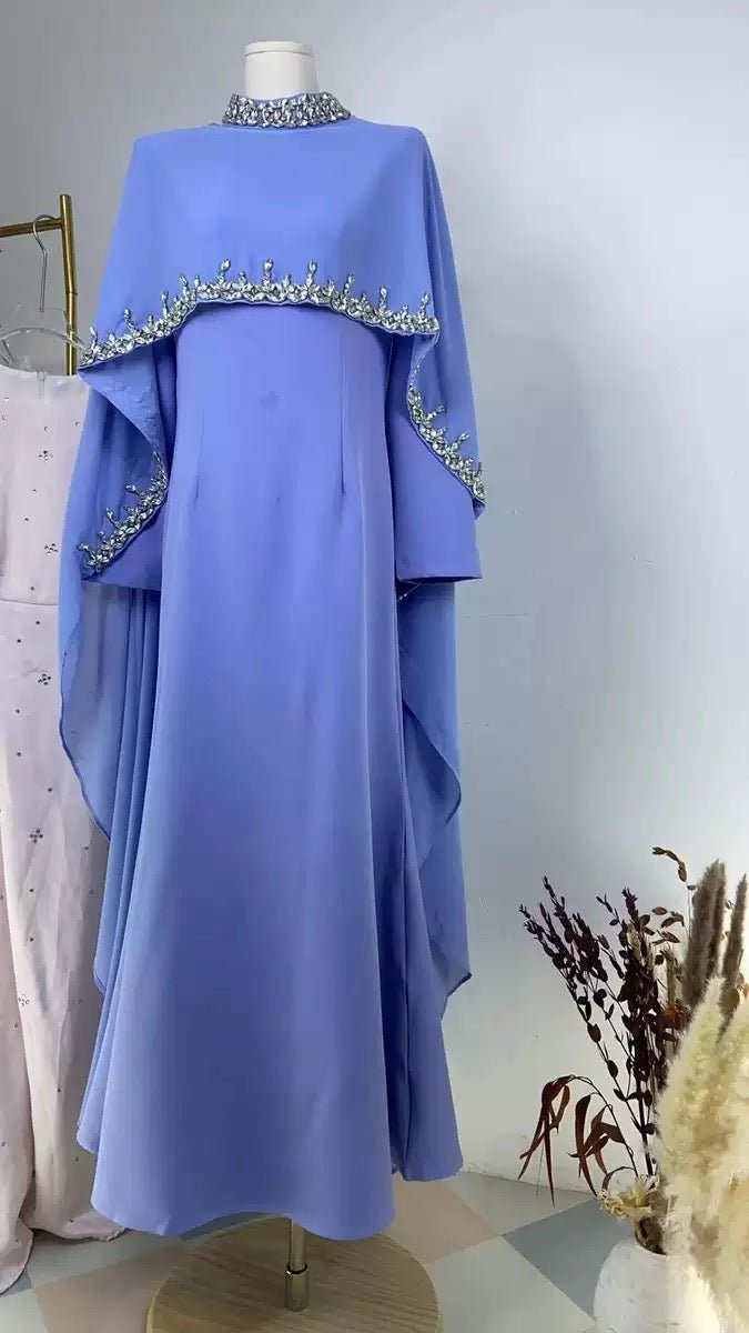 Luxe 2 - Piece Crystal Cape Dress (EG112) - Elara Global