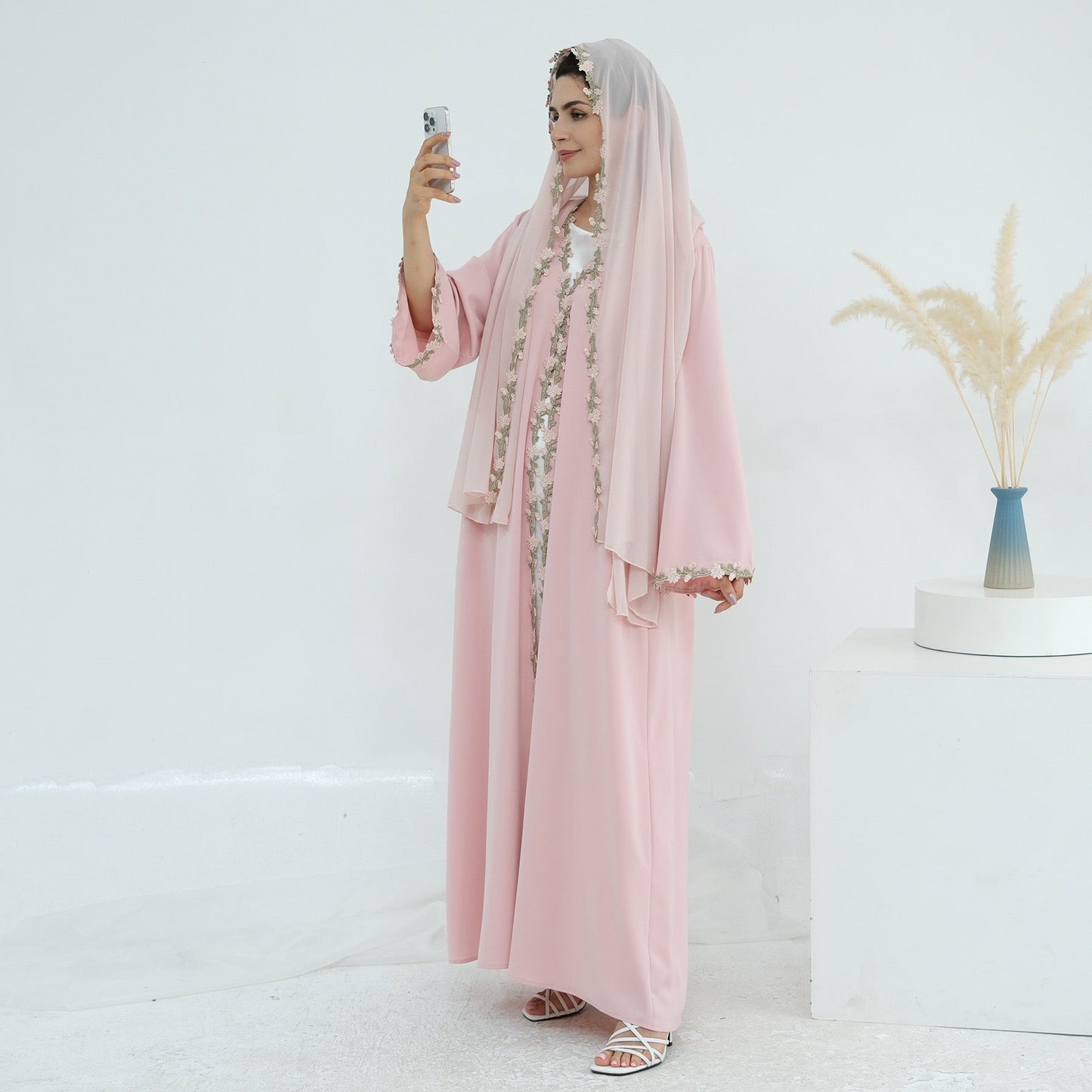 Meadowlace Open Abaya & Hijab Set (EG122) - Elara Global