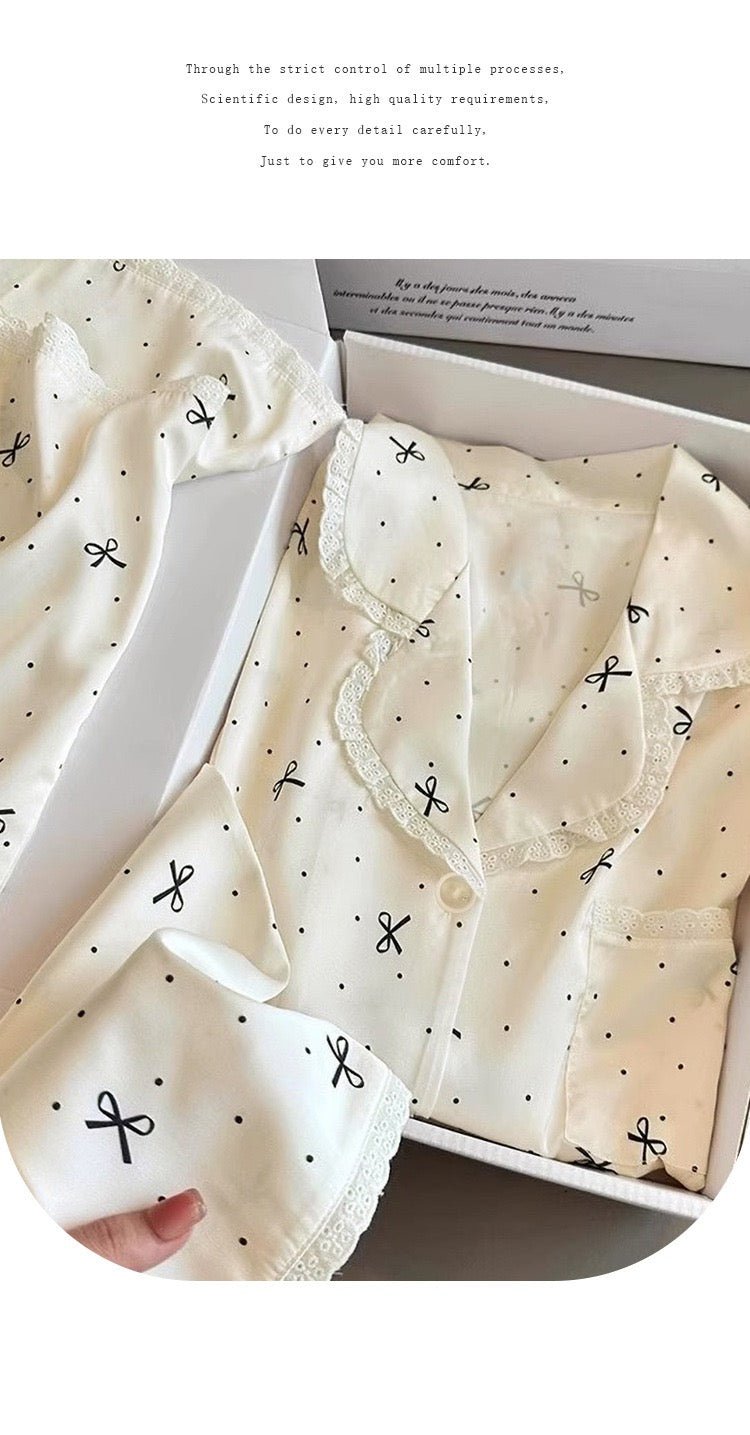 Minimal Black Bow & Dot Ruffle - Collar Pajama Set (EG216) - Elara Global
