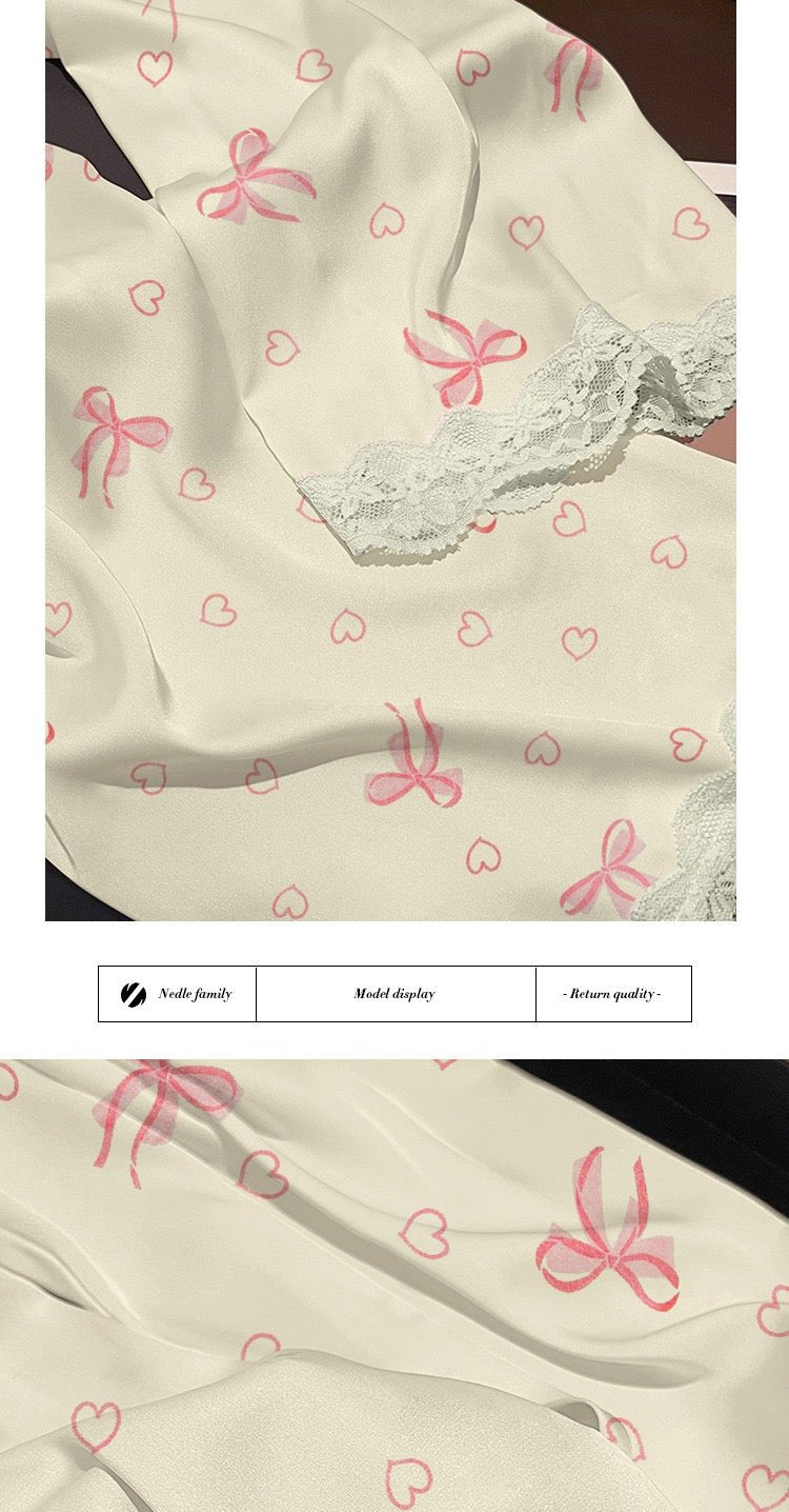 Pastel Pink Bow & Heart Lace - Trim Pajama Set (EG215) - Elara Global