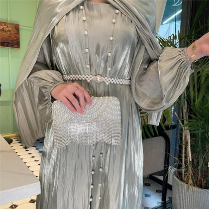 Pearl abaya set - eid modest wear dress with hijab and belt (EG131) - Elara Global
