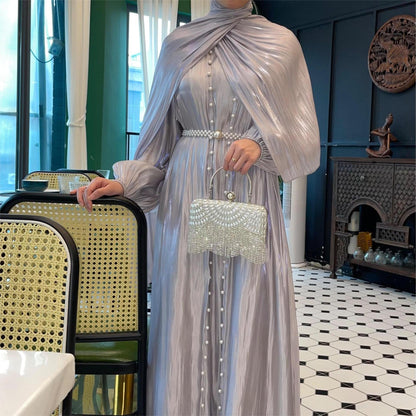 Pearl abaya set - eid modest wear dress with hijab and belt (EG131) - Elara Global