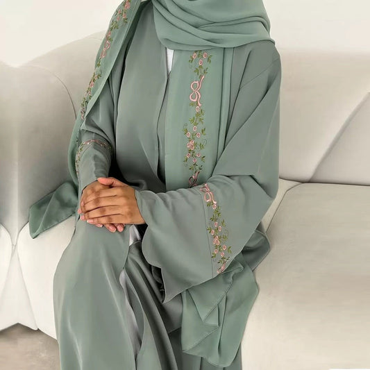Rosette Floral Embroidered Abaya Set (EG143) - Ikah