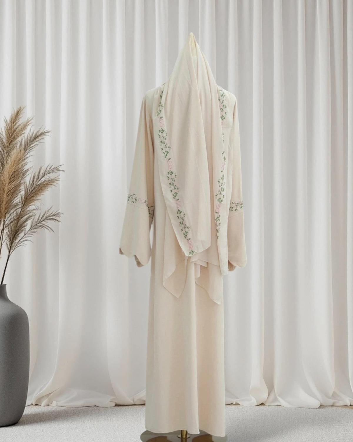 Rosette Floral Embroidered Abaya Set (EG143) - Ikah