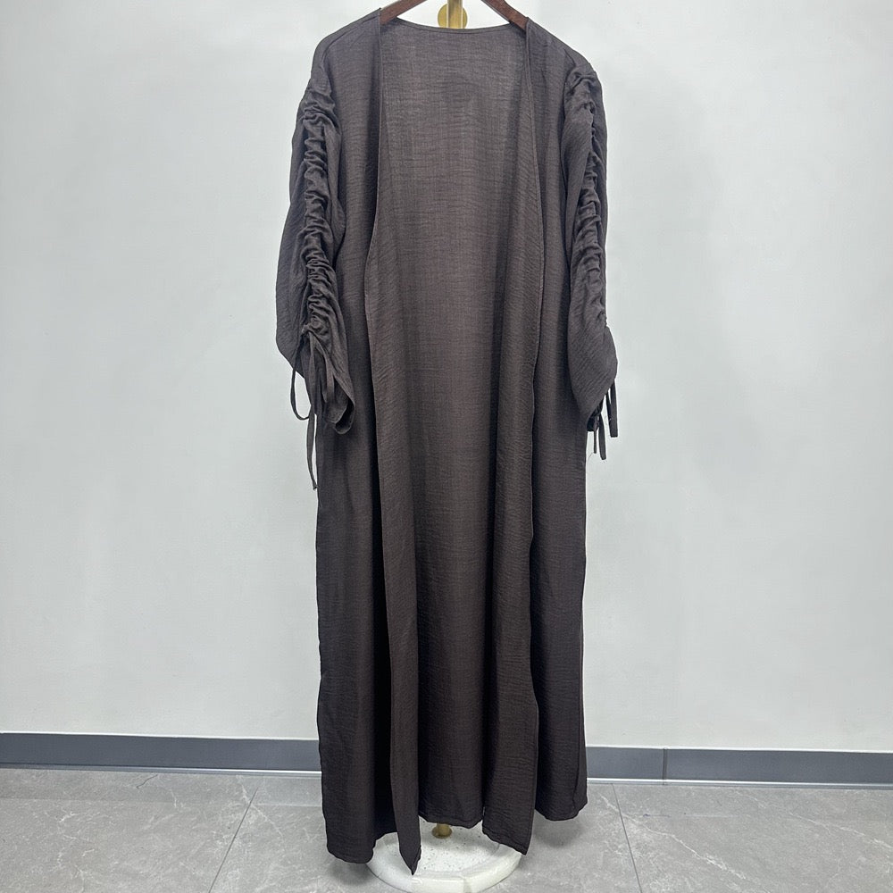 Ruched Sleeves Cardigan Abaya (EG119) - Elara Global