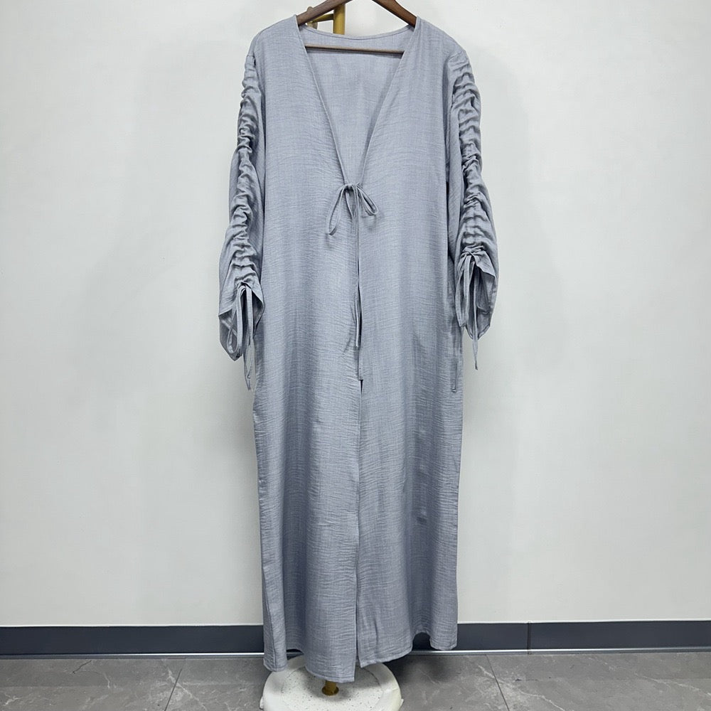 Ruched Sleeves Cardigan Abaya (EG119) - Elara Global