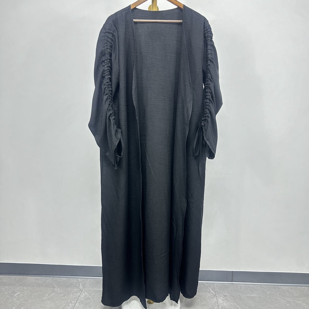 Ruched Sleeves Cardigan Abaya (EG119) - Elara Global