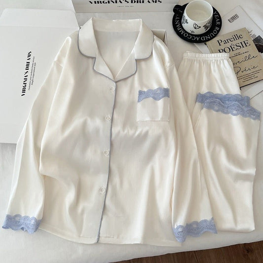 Silky Lace - Trim Pajama Set - Elara Global