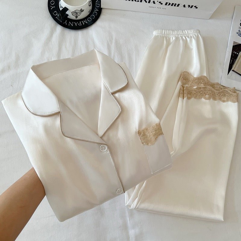 Silky Lace - Trim Pajama Set - Elara Global