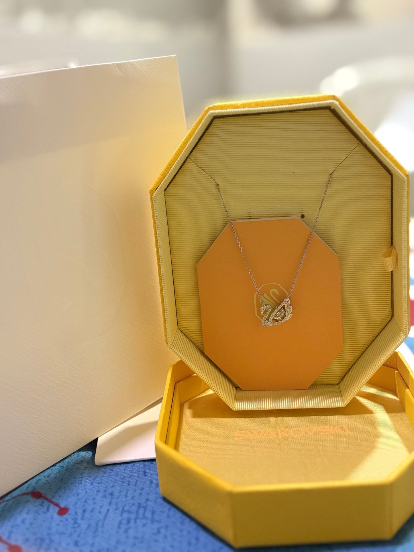 Swarovski Dancing swan, White, Rhodium plated necklace - Elara Global