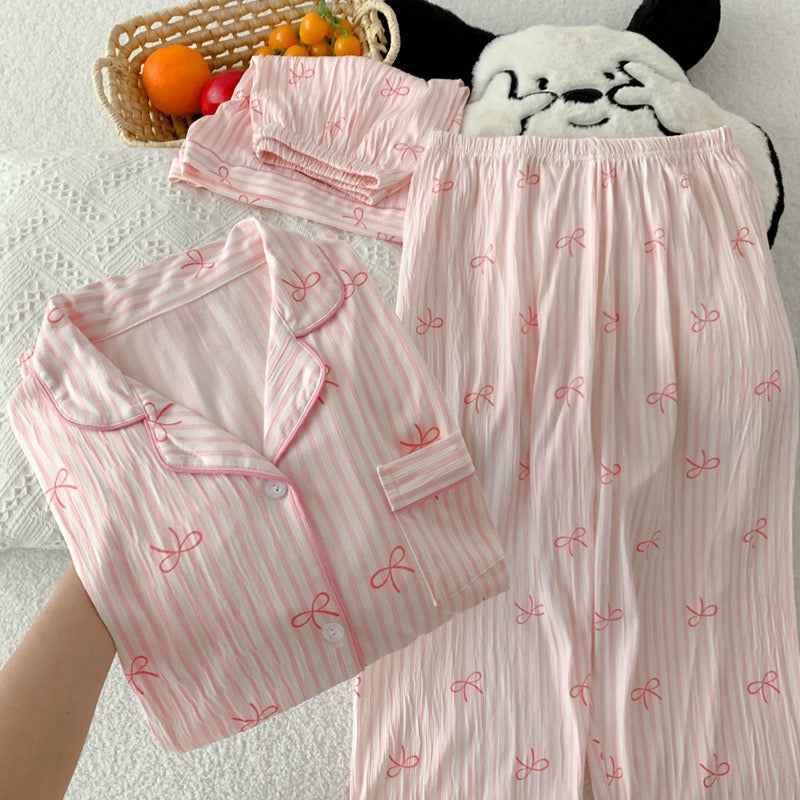 Sweet Bow Wrinkled Striped Three - Piece Set (EG221) - Elara Global