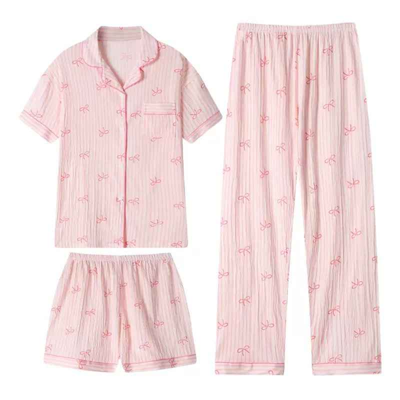 Sweet Bow Wrinkled Striped Three - Piece Set (EG221) - Elara Global