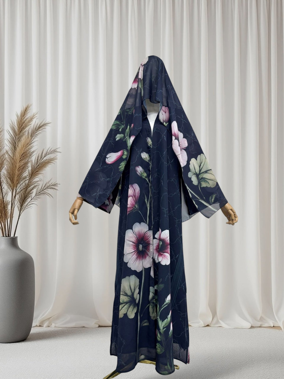 The Artisanal Midnight Floral Abaya Set (EG150) - Ikah