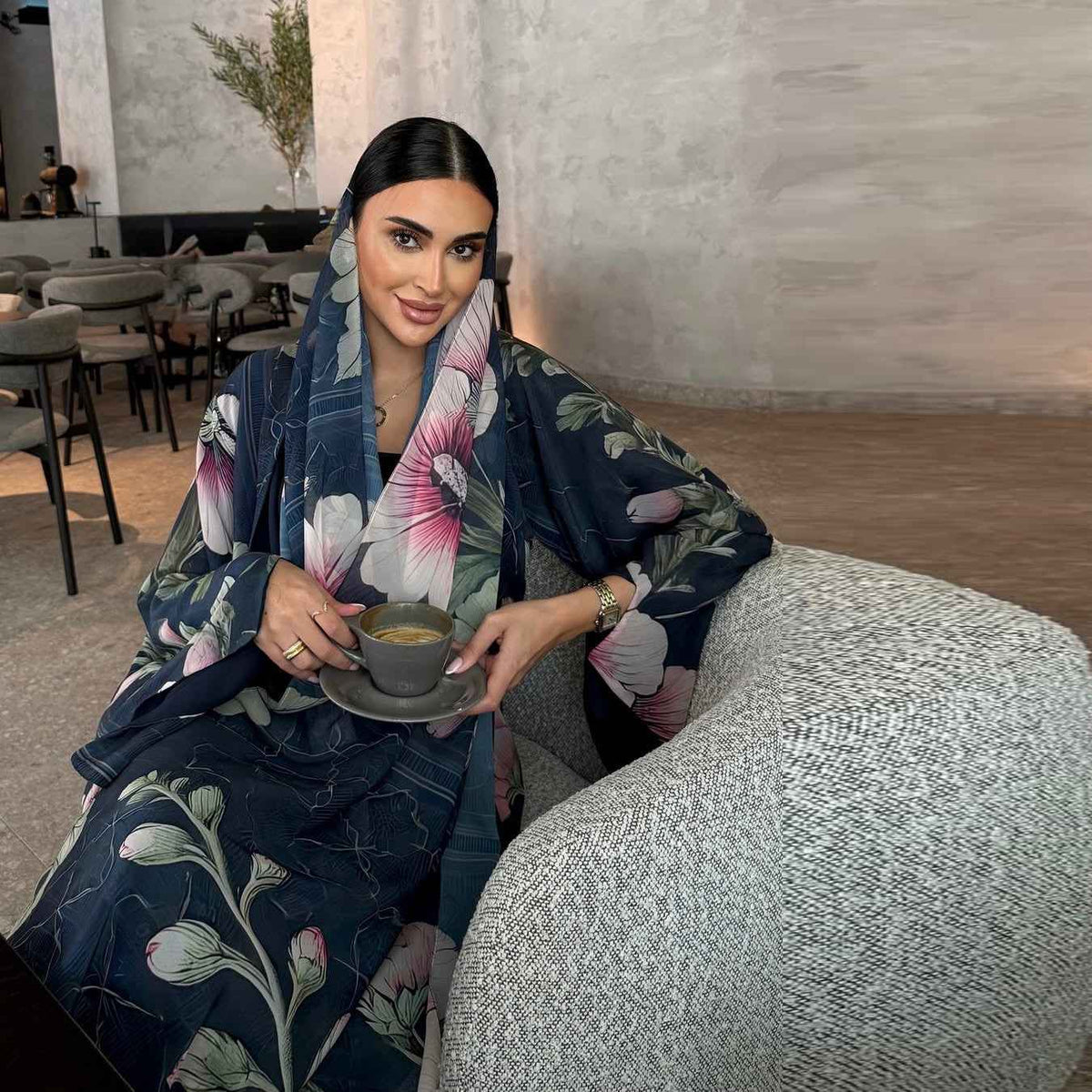The Artisanal Midnight Floral Abaya Set (EG150) - Ikah