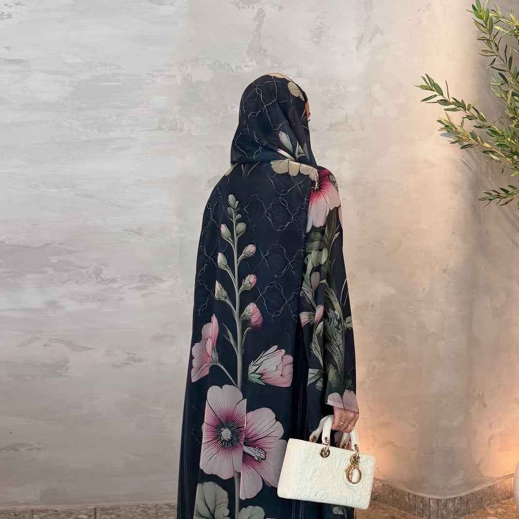 The Artisanal Midnight Floral Abaya Set (EG150) - Ikah
