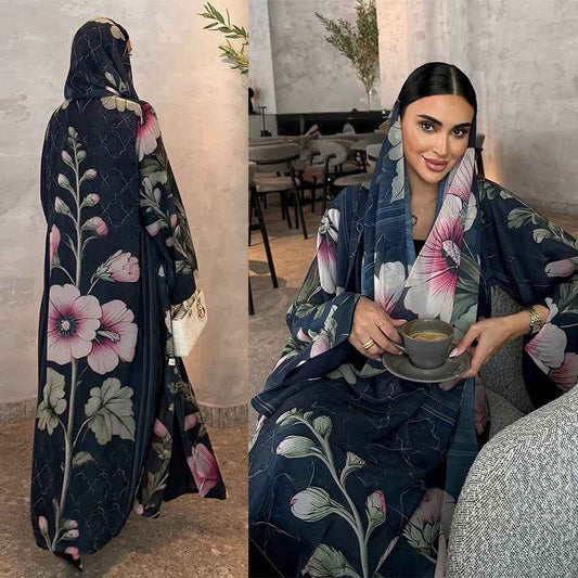 The Artisanal Midnight Floral Abaya Set (EG150) - Ikah