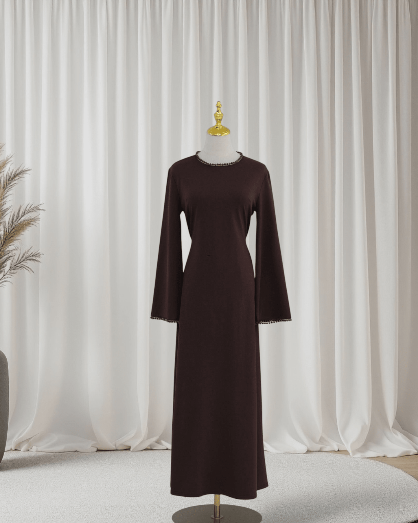 The Atelier Pearl Cape Dress - Dark Coffee(DC158) - Ikah