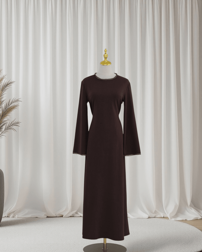 The Atelier Pearl Cape Dress - Dark Coffee(DC158) - Ikah