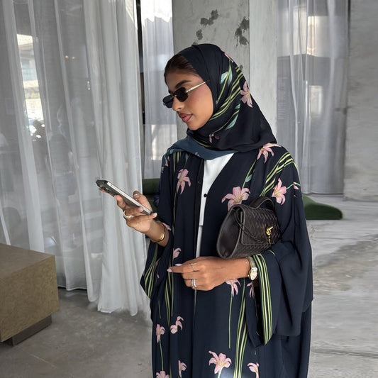 The Rizah Floral Print Abaya Set (IA164) - Ikah