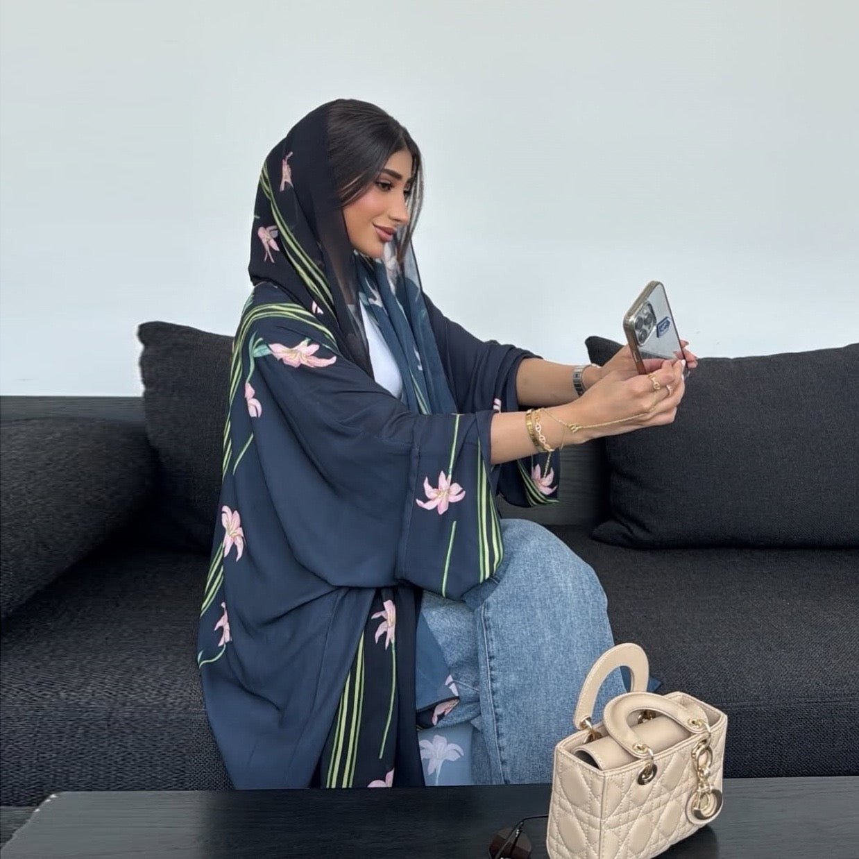 The Rizah Floral Print Abaya Set (IA164) - Ikah
