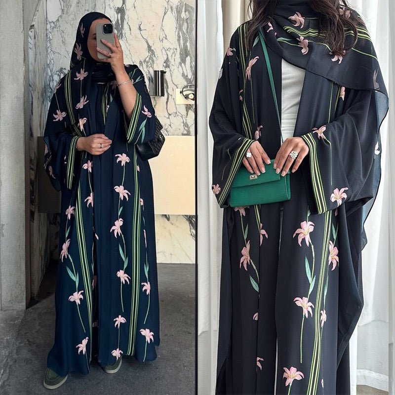 The Rizah Floral Print Abaya Set (IA164) - Ikah