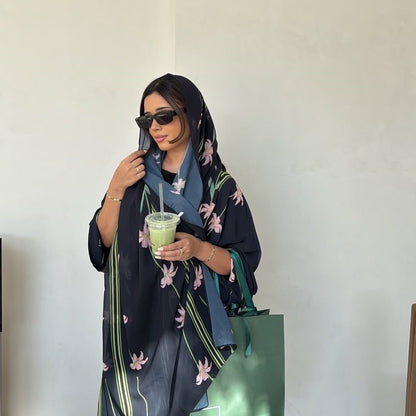 The Rizah Floral Print Abaya Set (IA164) - Ikah