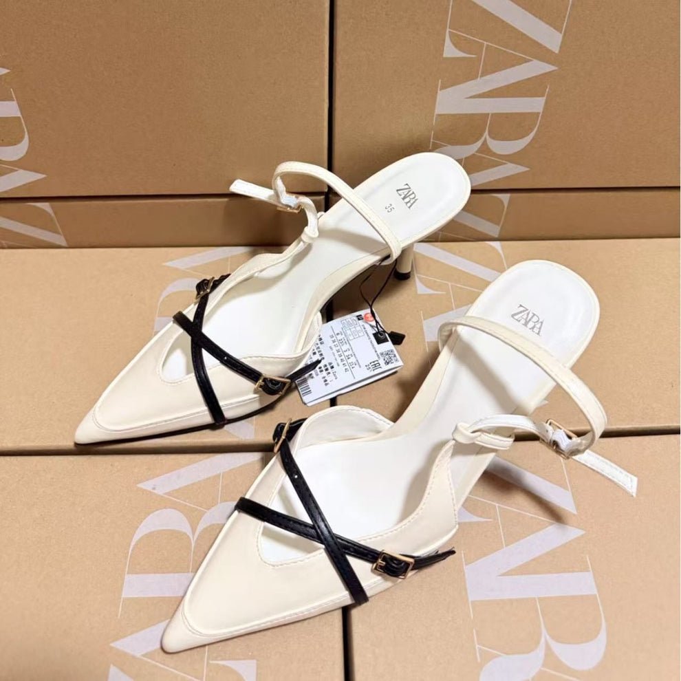 Zara Chic Two - Tone Strappy Pointed Heels - Elara Global