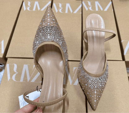 ZARA Elegant Nude Crystal-Embellished Pointed Heels - Elara Global