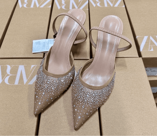 ZARA Elegant Nude Crystal-Embellished Pointed Heels - Elara Global