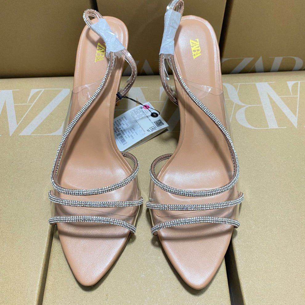 Zara Women's Rhinestone Vinyl High Heel Sandals - Elara Global