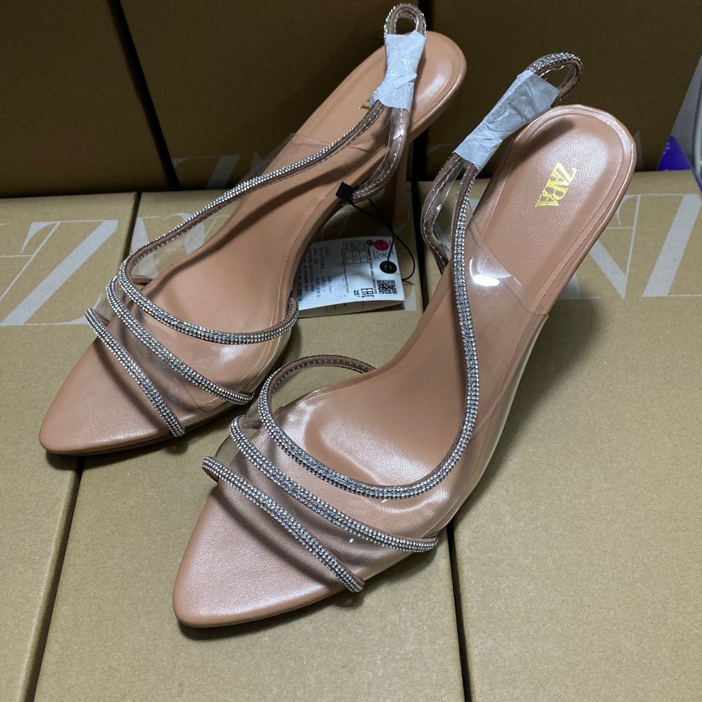 Zara Women's Rhinestone Vinyl High Heel Sandals - Elara Global